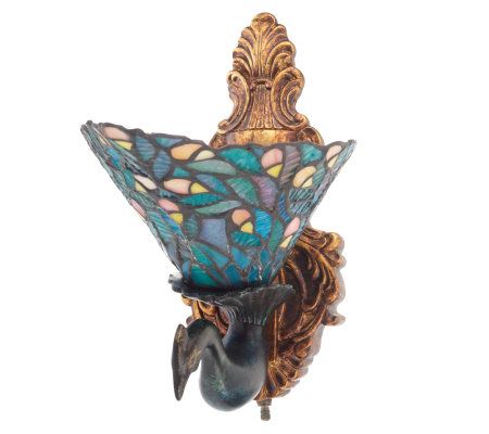 Tiffany Style Peacock Design LED Wall Sconce with Batteries QVC.com